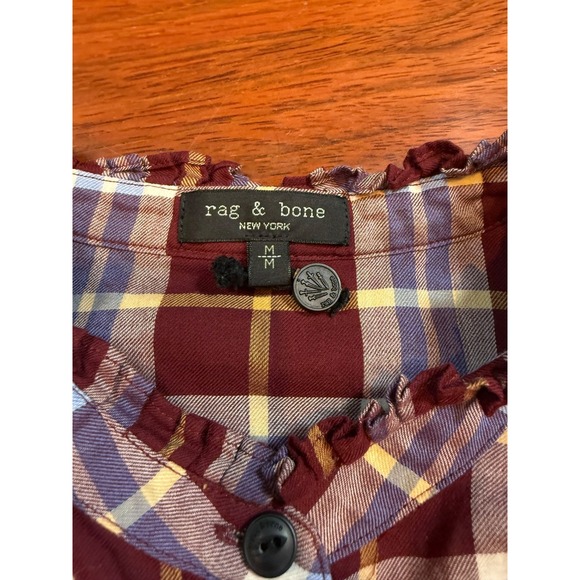Rag & Bone Plaid Shirt Ruffle Neck Accordion Pleated Back Preppy | Womens Medium - Picture 6 of 14